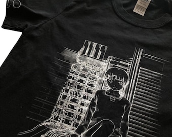 CAMISETA Serial Experiments Lain v2 NEGRA (manga estampada opcional)