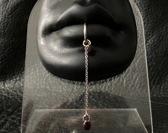 925 sterling silver Dangle Chain Lip Cuff with Blood Drops