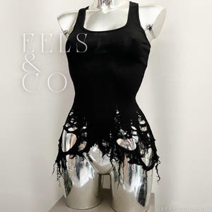 Hand geschreddert Distressed Saum gerippte Tank Top - volle Länge