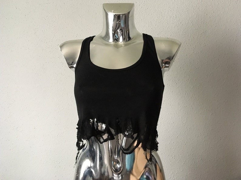 High Cropped Hand Shredded distressed Hem Ribbed Tank top REVERSIBLE image 7