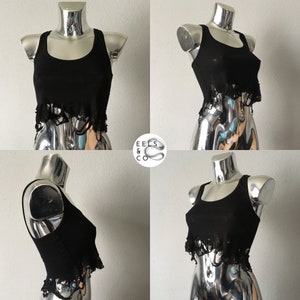High Cropped Hand Shredded distressed Hem Ribbed Tank top REVERSIBLE image 8