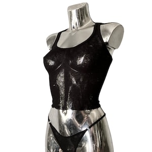 EELSANDCO mid crop semi see-thru cotton mesh distressed & deconstructed top