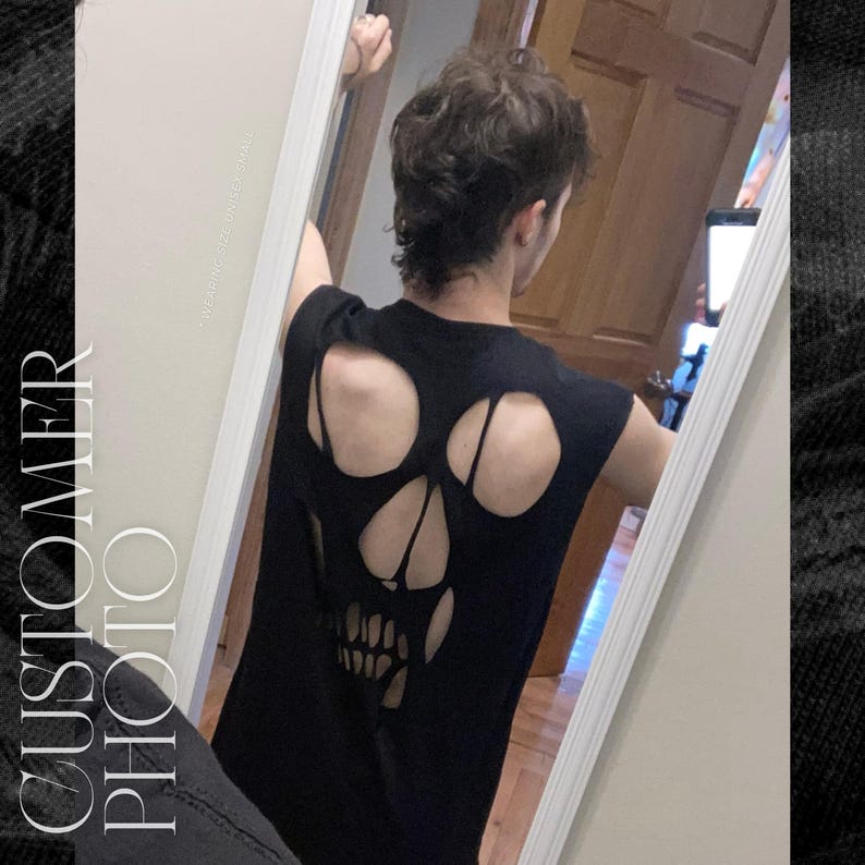 Camiseta sin mangas unisex con estampado de calavera imagen 8