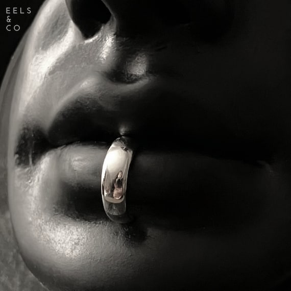 925 Sterling Silver Lip Cuff: Thick Band, Adjustable, NO PIERCING