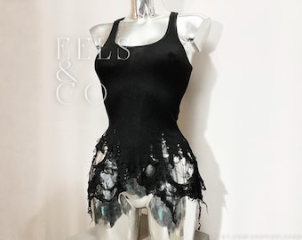 Hand geschreddert Distressed Saum gerippte Tank Top - volle Länge