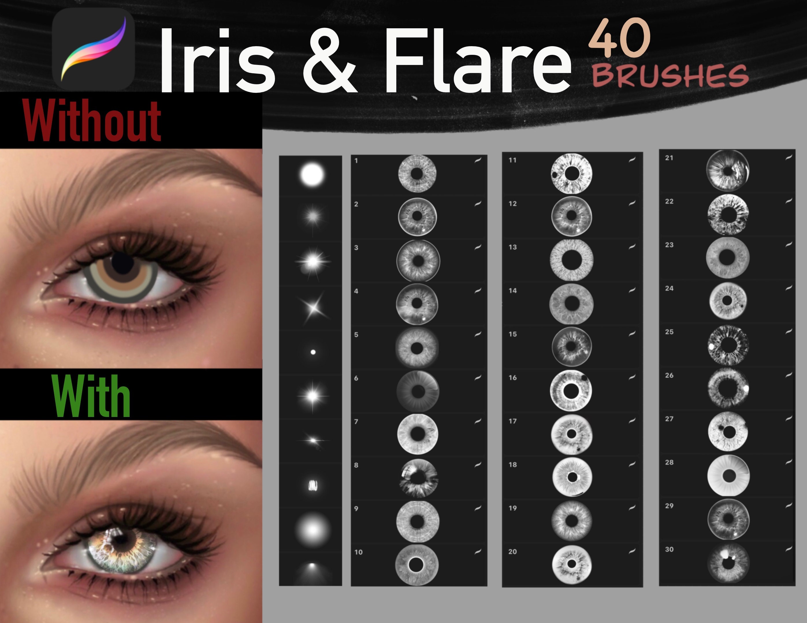 40 Iris Brushes Procreate Eyes Stamp Procreate Brushes Etsy