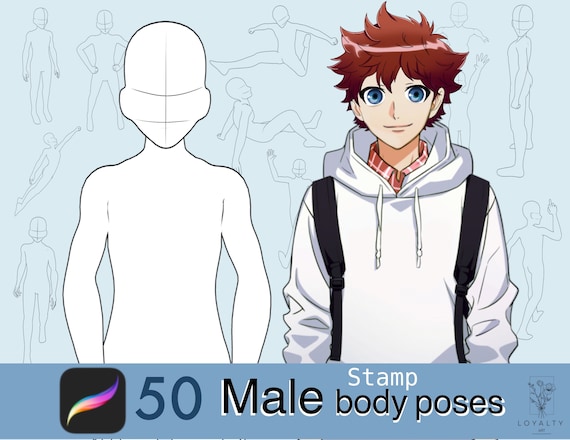 Procreate Anime Poses Stamp Brush 25 Manga Pose Procreate Man Body