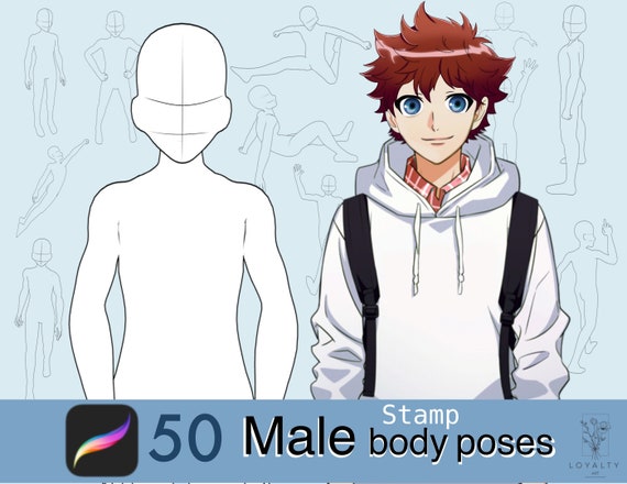 Procreate Anime Poses Stamp Brush 25 Manga Pose Procreate Man Body