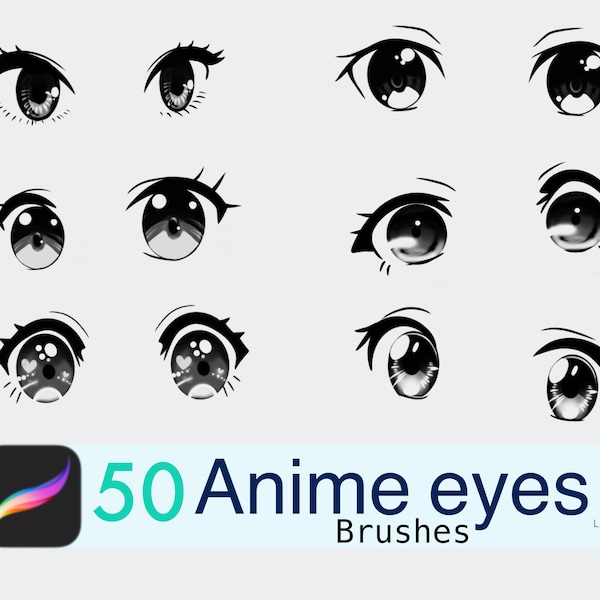 50 anime eyes stamps for procreate , cartoon eyes , manga  stamp brushes , iris stamp , eyes stamp , anime brushes