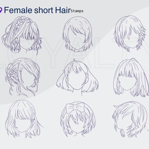 25 Anime Hair Stamp Male & Female, Manga Stamp Brush, Chibi Guide ...