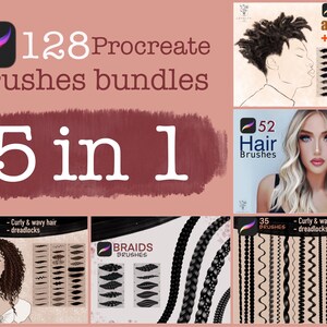 128 procreate hair brushes bundle 5 in 1 , portrait brushes, braids , curly hair, hair brushes, lashes brushes, afro hair, procreate brushes