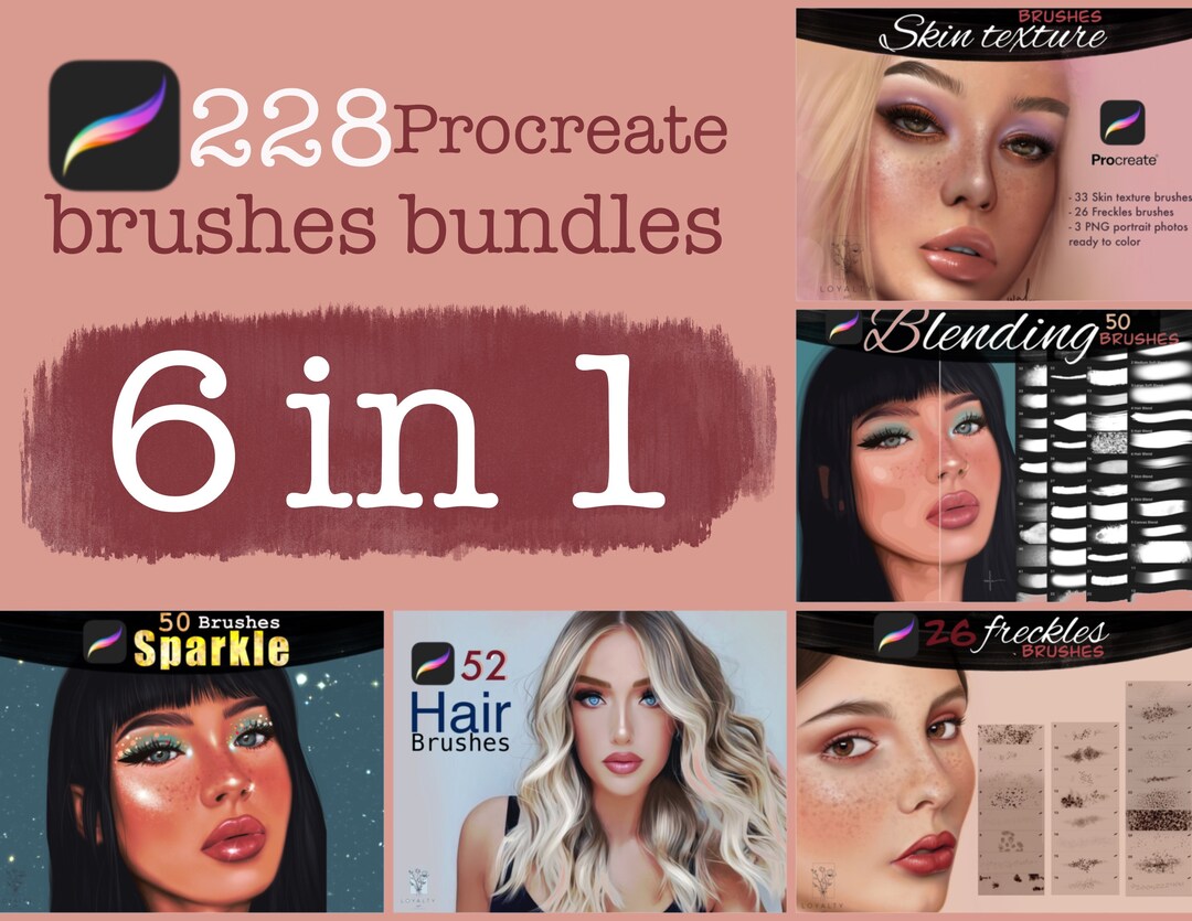 228 Procreate Brushes Bundle 6 in 1 , Portrait Brushes, Freckles, Color ...