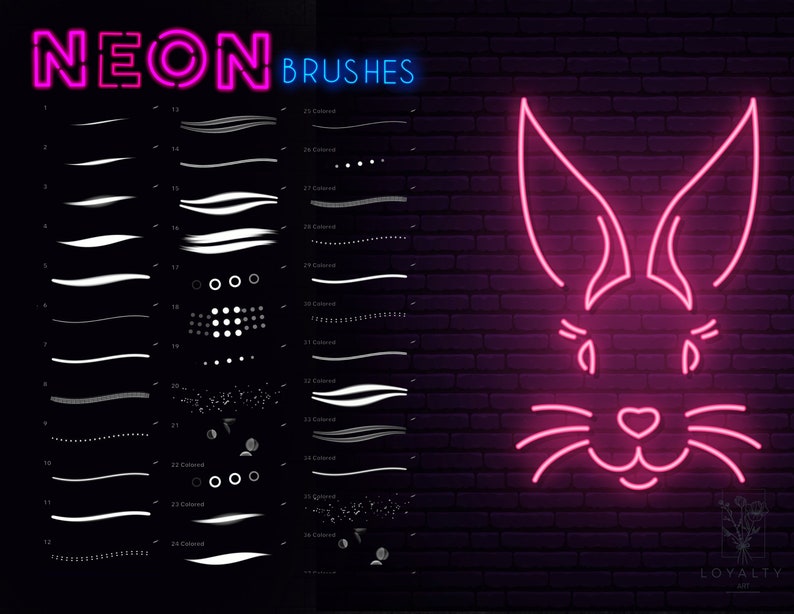 37 Neon Lights Brushes for Procreate Procreate Brushes Etsy