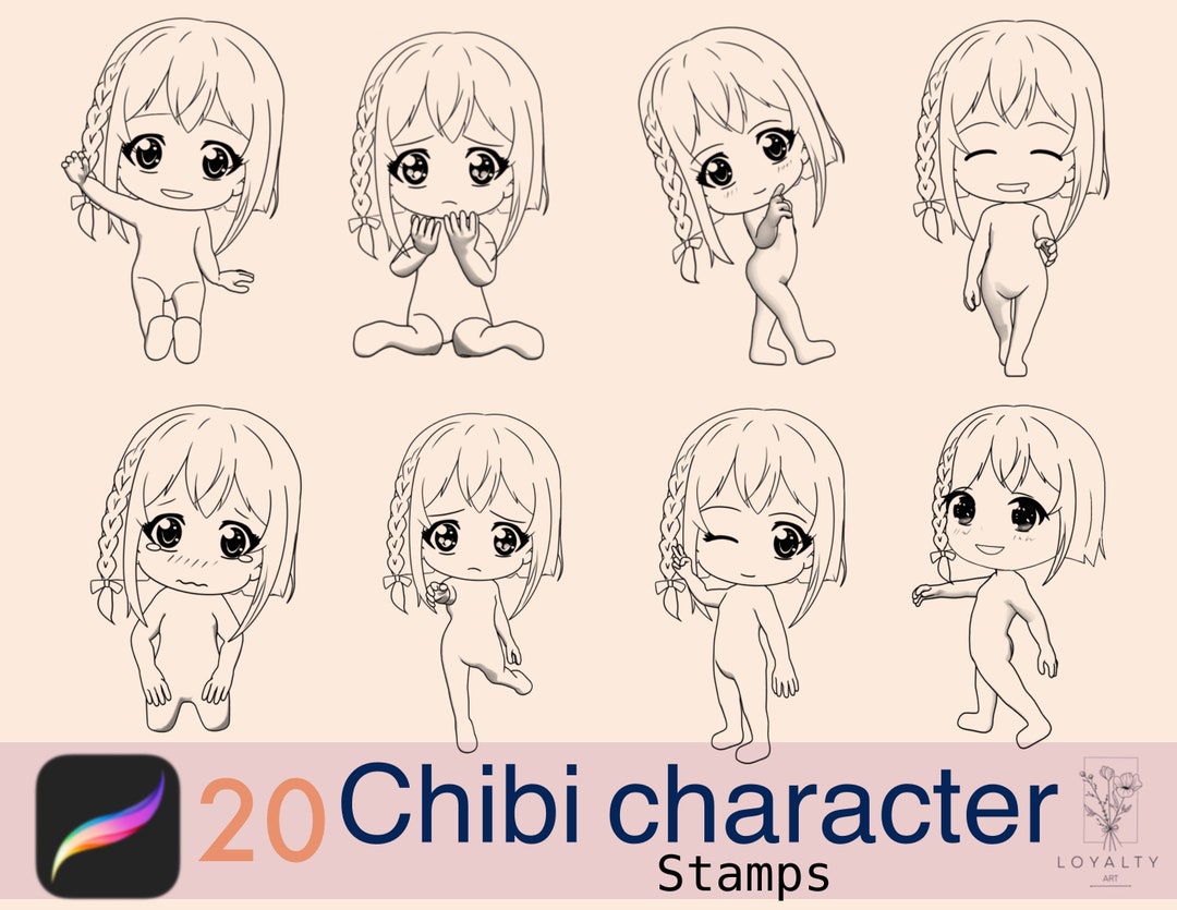 20 Chibi Girl Expression Stamps for Procreate, Kawaii Stamp, Hand ...