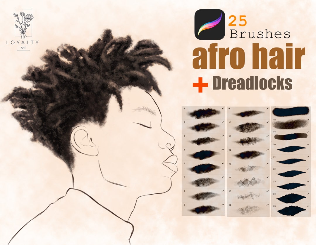 25 Afro Hair Procreate , Dreadlocks Procreate Brushes, Hair Brushes