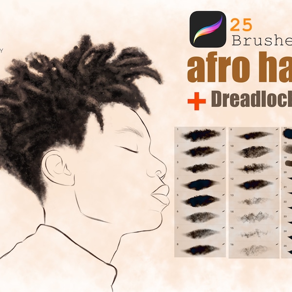 25 Afro Haar Procreate, Dreadlocks Procreate Bürsten, Haarbürsten, Procreate Haarbürsten Set, Afrikanisches Haar