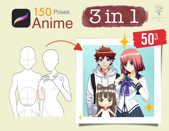 150 poses de anime, hombre, mujer, chibi, poses de manga Figuras