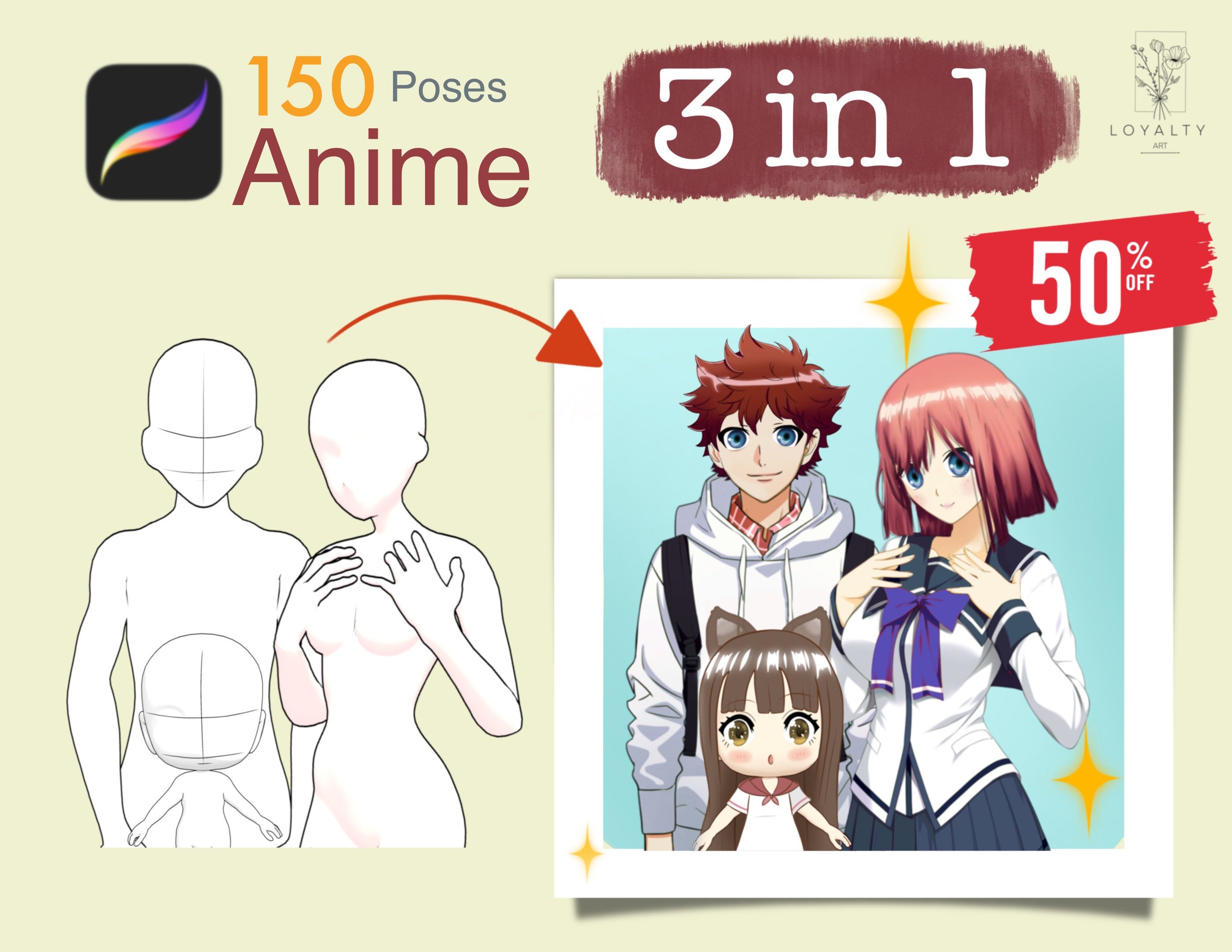 150 poses de anime, hombre, mujer, chibi, poses de manga Figuras