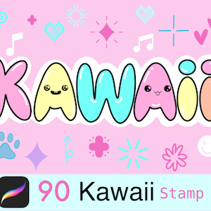 90 pinceles y sellos kawaii para la aplicación procreate, pinceles lindos, sellos lindos, caras kawaii, caras lindas