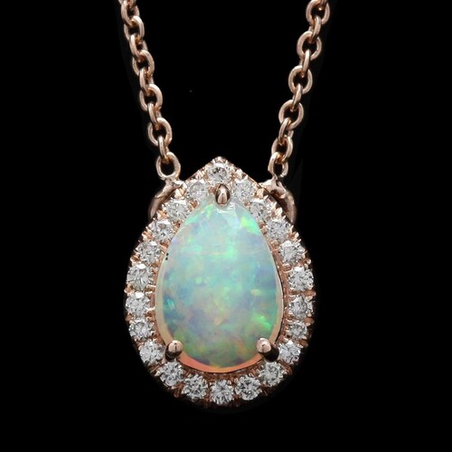 14K Gold Opal Diamond Necklace love Drop - Etsy