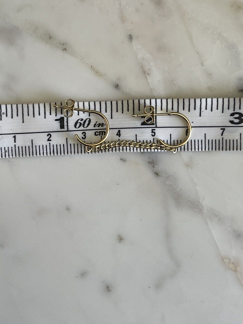 14k Gold Extra Small Curb Chain Double Huggie Hoop Earrings, Double