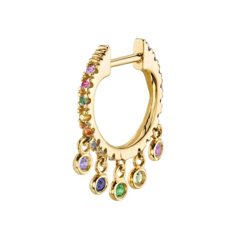 Natural Rainbow Multi Sapphire Chandelier Dainty Huggie Hoop Ear Natural Rainbow Multi Sapphire Chandelier Dainty Huggie Hoop Ear
