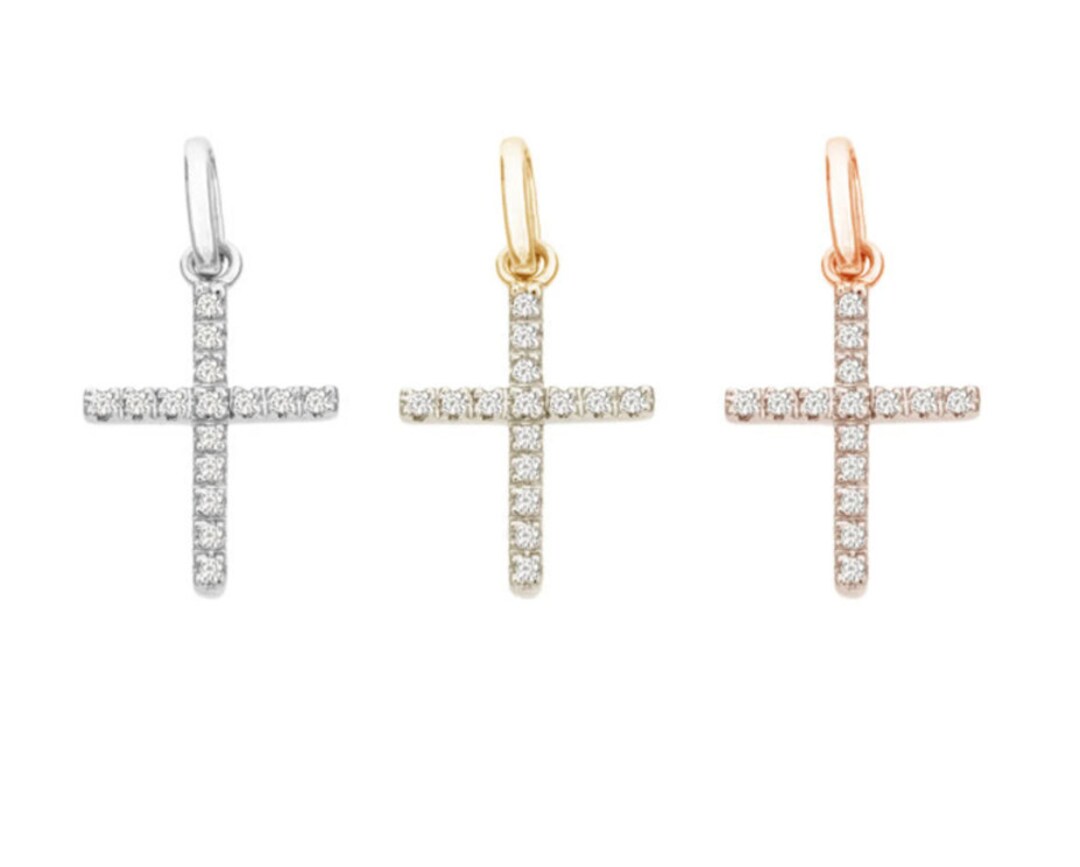 Diamond Cross Necklace / 14k Gold Diamond Cross Pendant / Etsy
