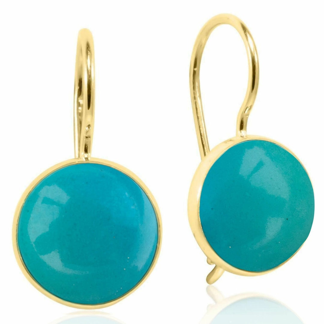 Turquoise Dangle Earrings Gold Turquoise Jewelry Round Etsy UK