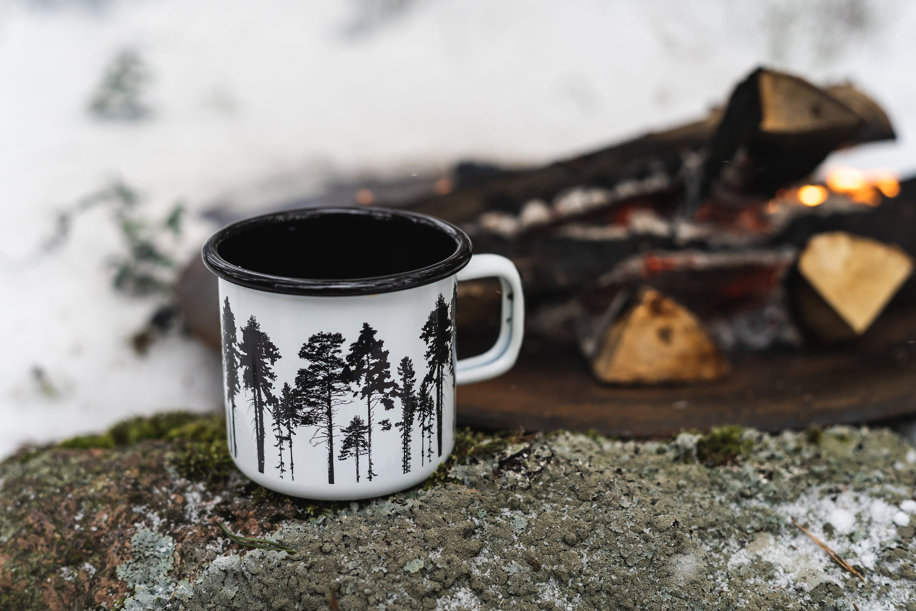 Mug Émaillé 370 Ml Motif Forêt Personnalisable