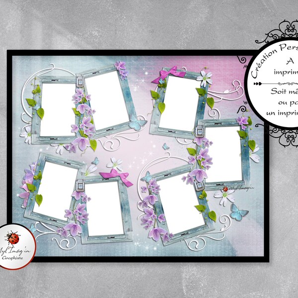 Pèle-Mêle "Magic Flowers", personalized frame with 7 photos, personalized wall decoration, family, friendship, Original souvenir