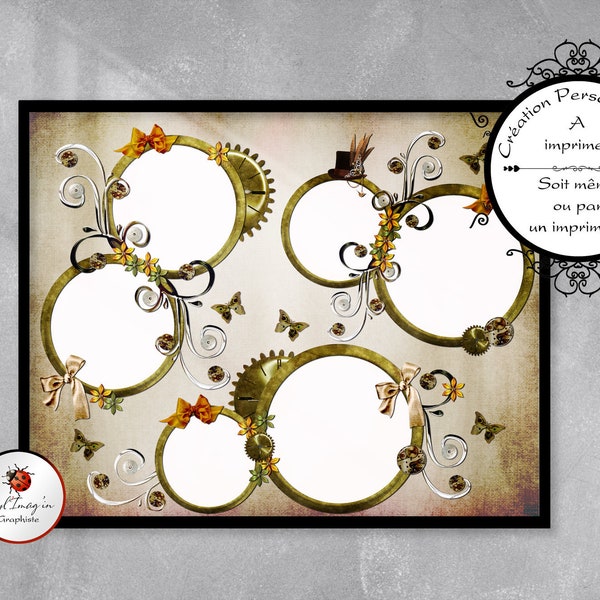 Pèle-Mêle "Steampunk", personalized frame with 7 photos, personalized wall decoration, family, friendship, Original souvenir