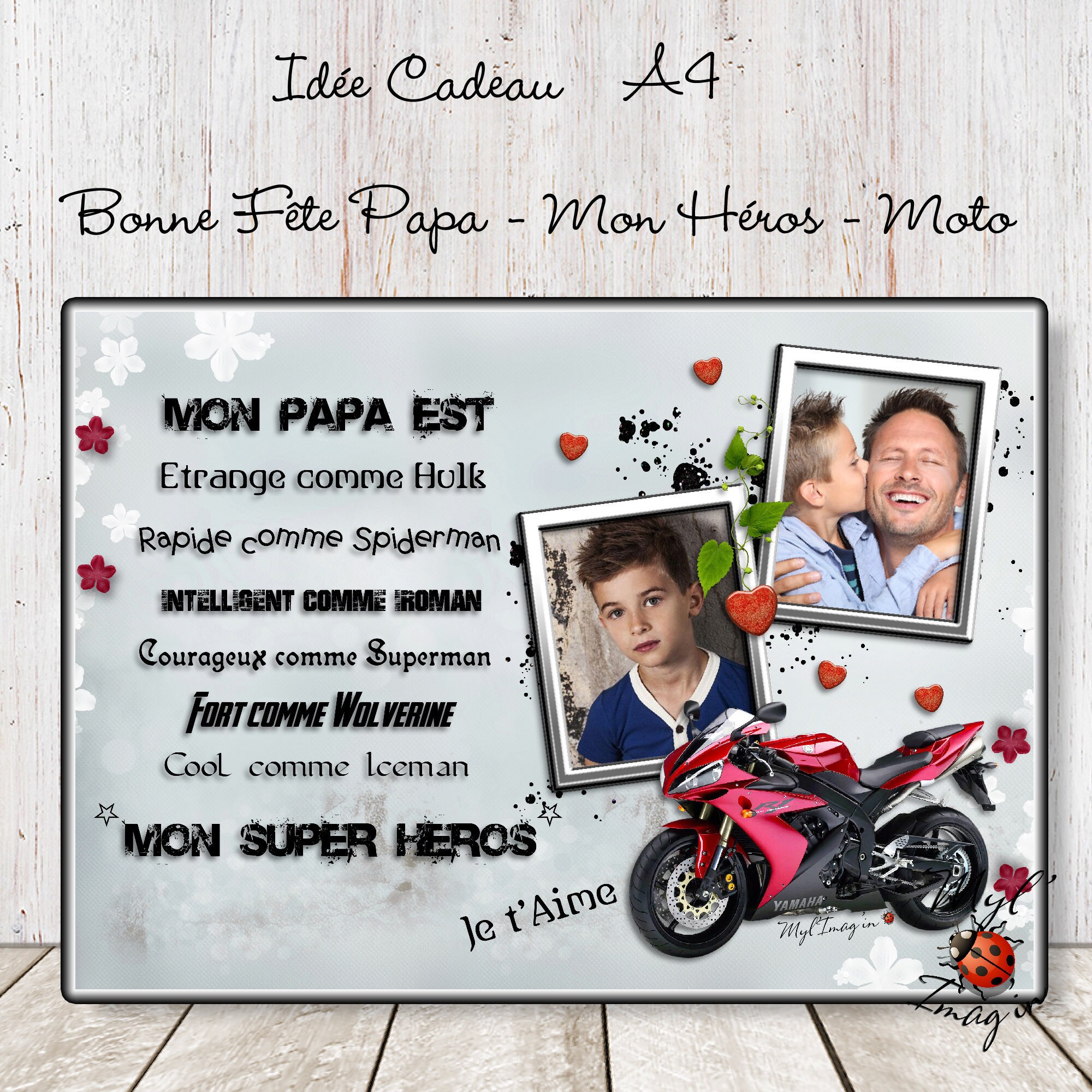 Idée Cadeau Bonne Fête Papa - Mon Héros Moto Des Pères Cadeau Personnalisé
