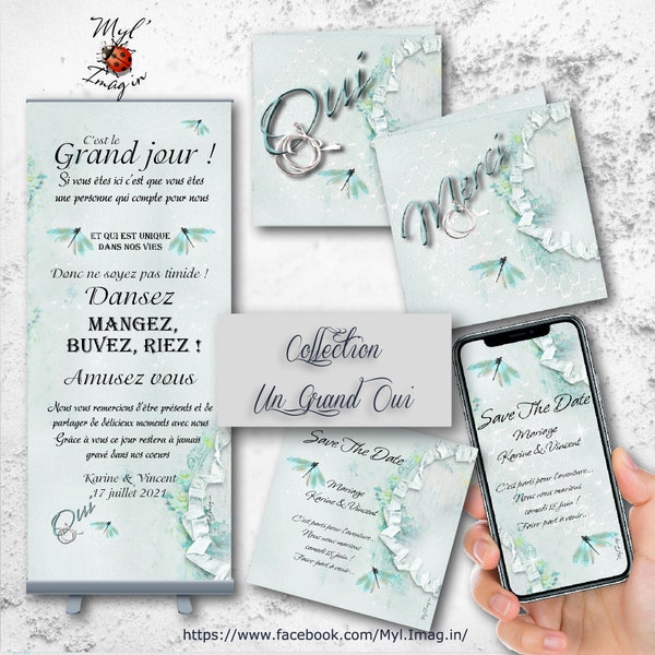 Collection Mariage "Un grand oui", Faire-part de mariage, Faire-part de remerciement, Save the date papier ou MMS, Roll-up