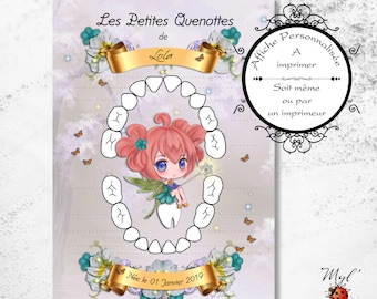 The little Quenottes "The fairy of the teeth", Card Milk teeth, Personalized baby card, first baby teeth,