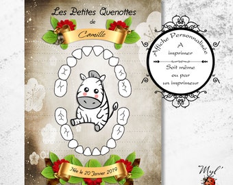 The little Quenottes "Zebra", Milk Teeth Card, Personalized Baby Card, First Baby Teeth,