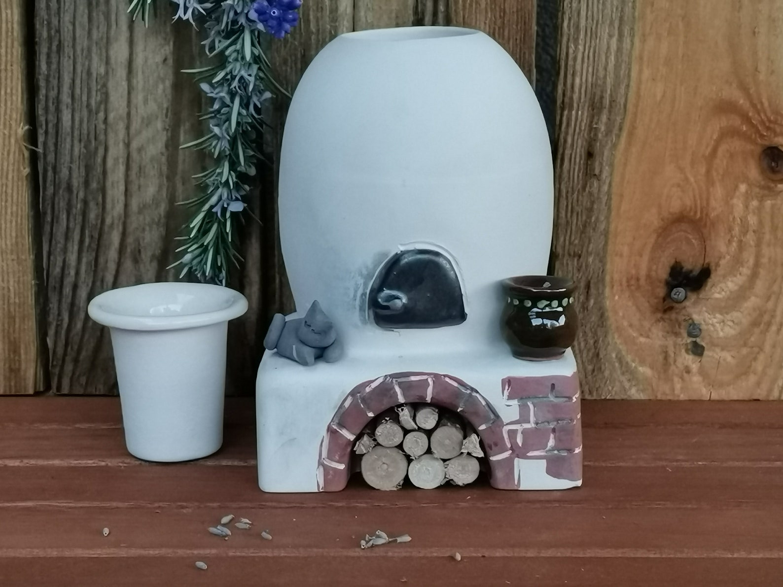 Candle Oil Burner in Form of a Wooden Kiln Handmade Ceramic Etsy