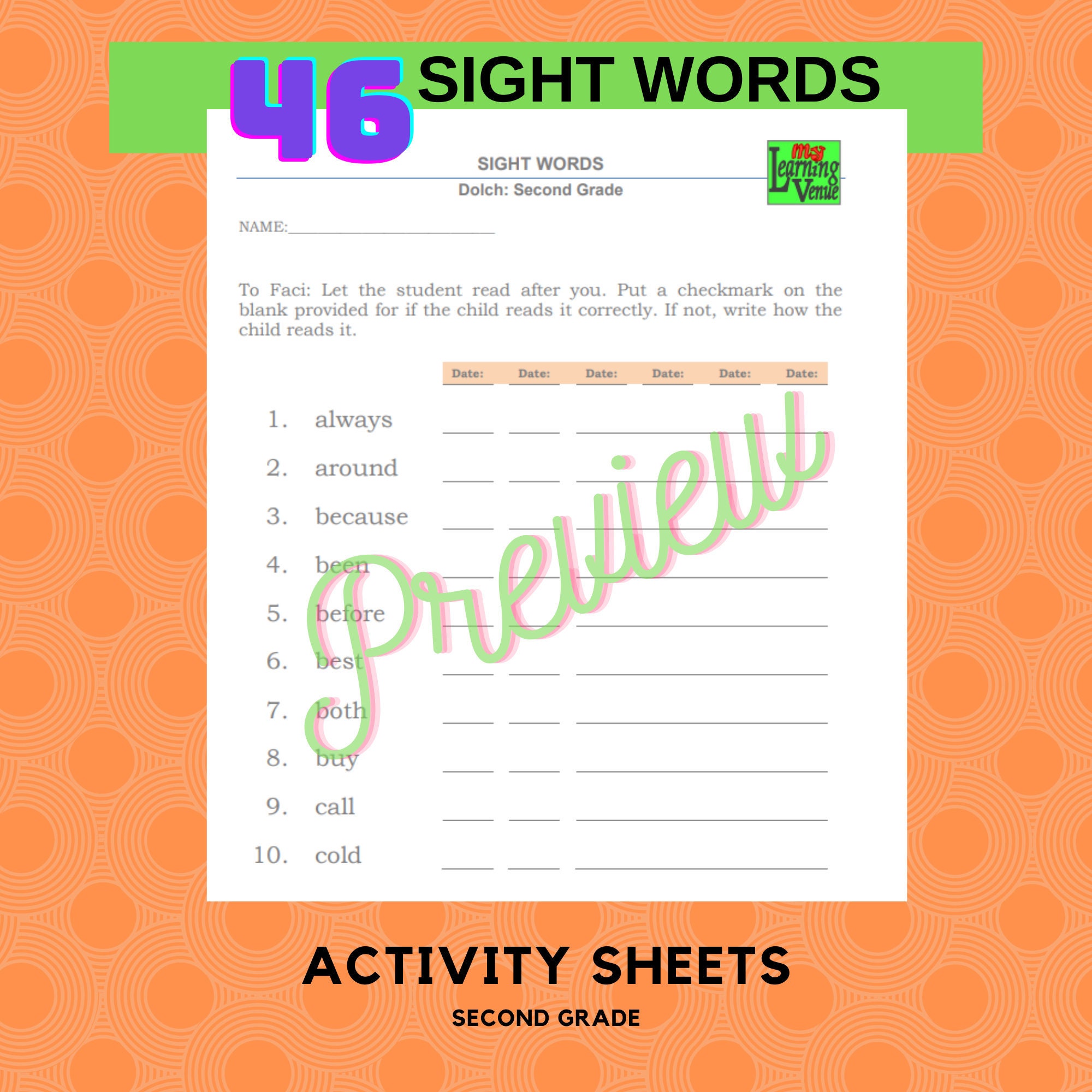 46 Sight Words Activity Worksheets for Second Grade Free | Etsy