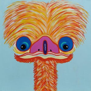 Pintura de emú, arte original. Arte de aves. Arte australiano. Pintura acrílica de emú. Arte divertido. Arte colorido. Arte de emú.