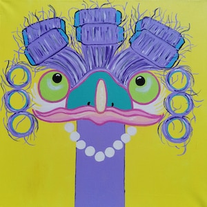 Pintura de emú, arte original. Arte de aves. Arte australiano. Pintura acrílica de emú. Arte divertido. Arte colorido. Arte de emú. Collar de perlas.