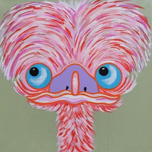 Pintura de emú, arte original. Arte de aves. Arte australiano. Pintura acrílica de emú. Arte divertido. Arte colorido. Arte de emú.