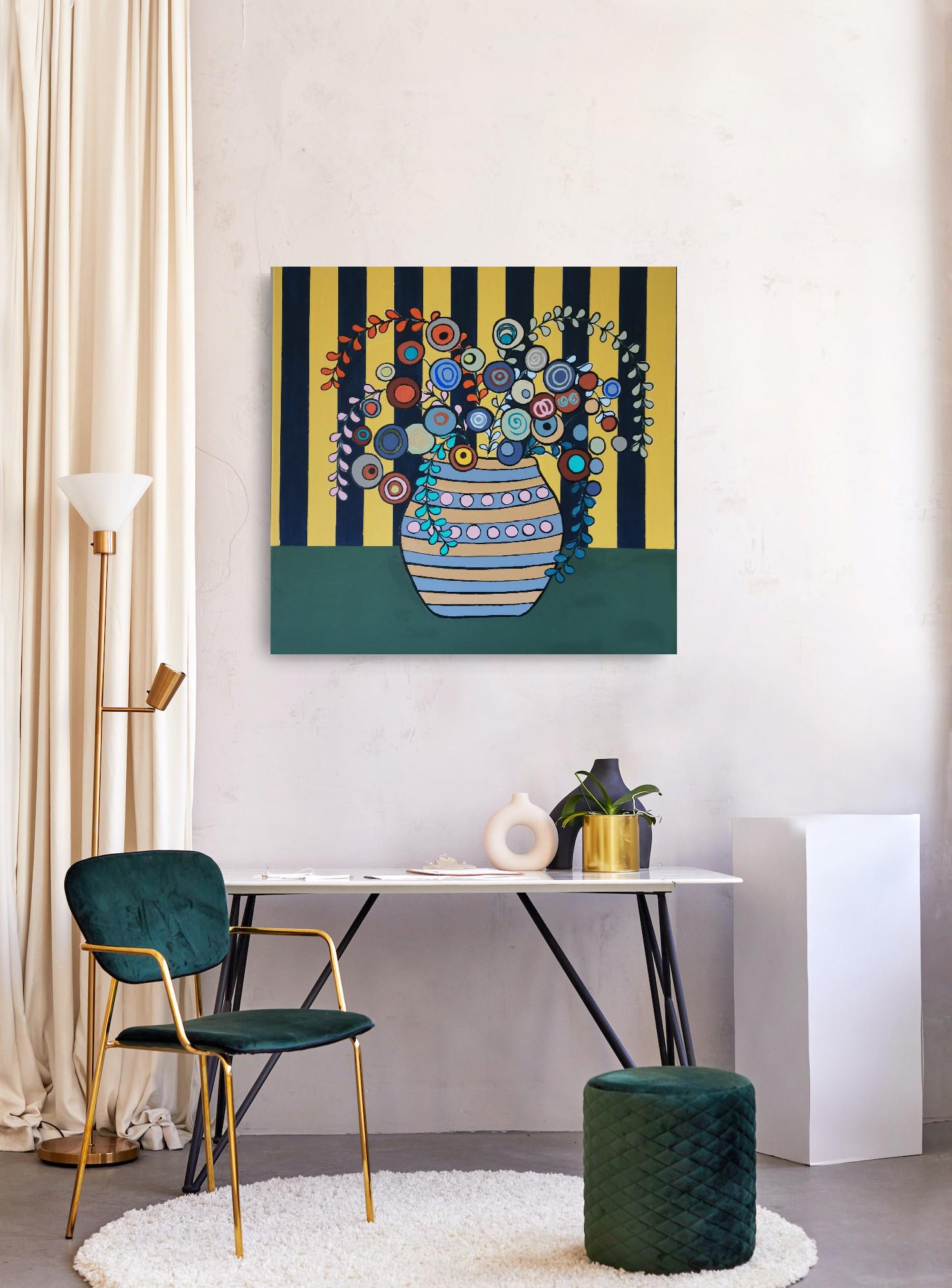 オリジナルの抽象的な花柄アクリル画、明るいカラフルな花、壁装飾（60