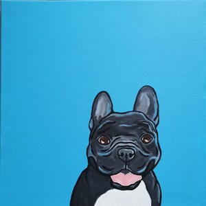 French bulldog. Blue frenchie.    Australian art.  Acrylic painting of dog.  Fun art. Colourful art. Dog art.