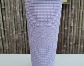 Starbucks Venti Cold Cup Matte Lilac Lavender Purple Grid 24 oz Tumbler BNWT