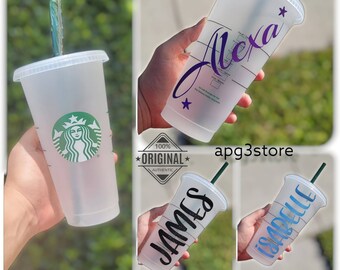 Starbucks Personalized  Reusable Cold Cup 24oz Brand  new Original Put your Own Name Cricut Smart Premium Vynil Gold Blue Black Purple