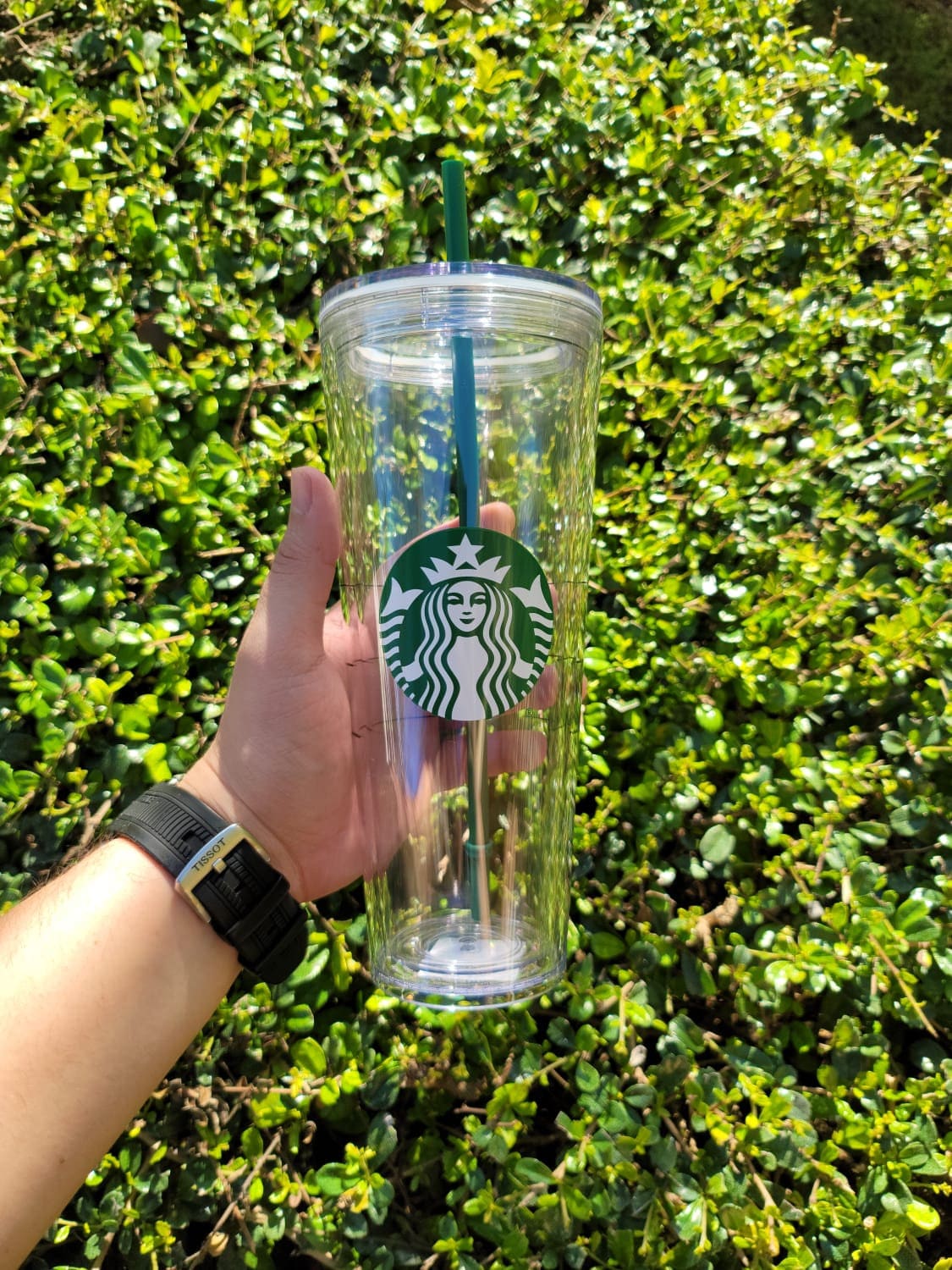 Starbucks Cold Cup Clear Grande Tumbler Traveler With Green Straw