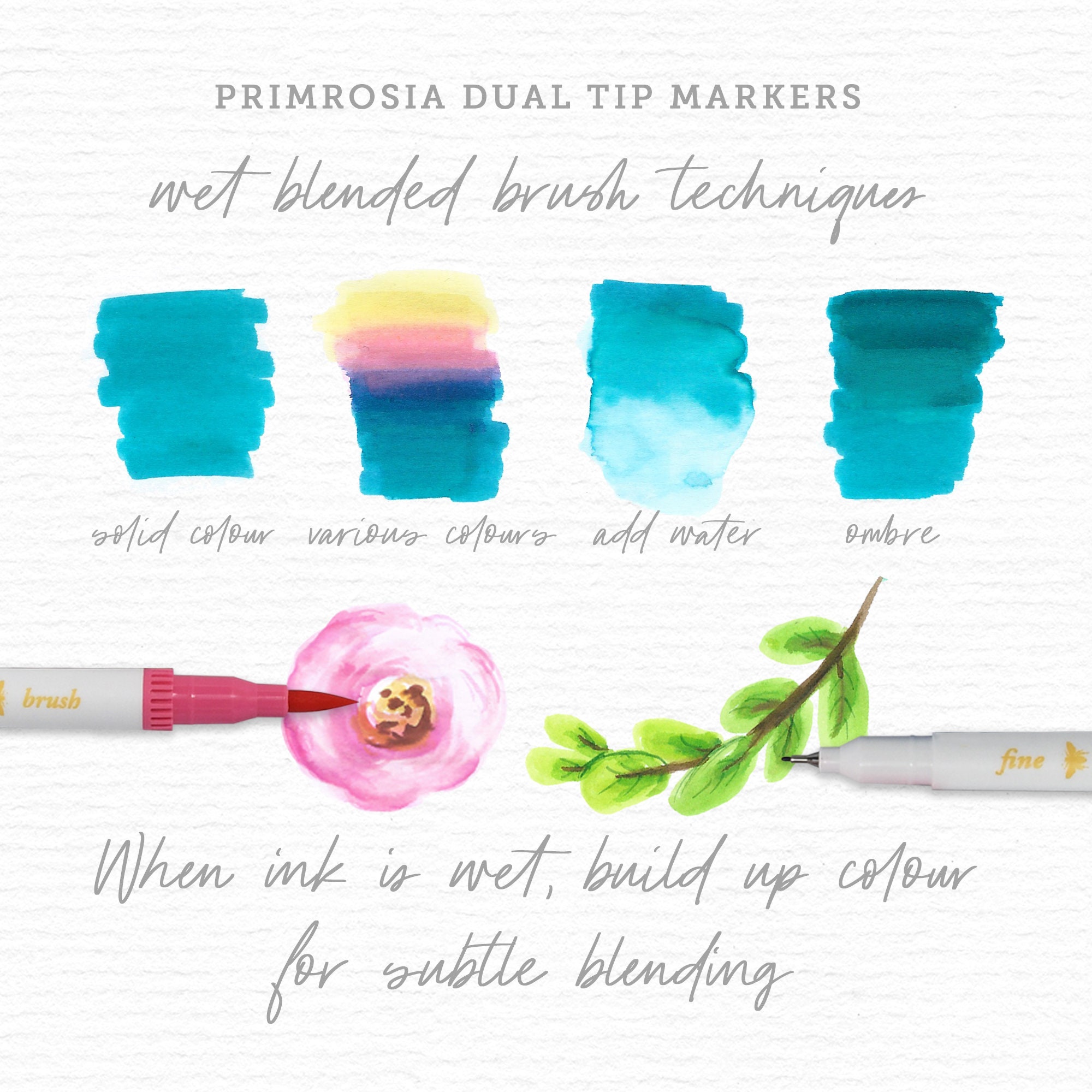 Primrosia 100 Dual Tip Watercolor Markers, Fine and Brush Tips Pens 