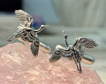 Tsuru Cufflinks [Shiny Silver]