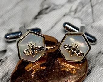 Bee on Mother-of-pearl cufflinks **Back by popular demand**