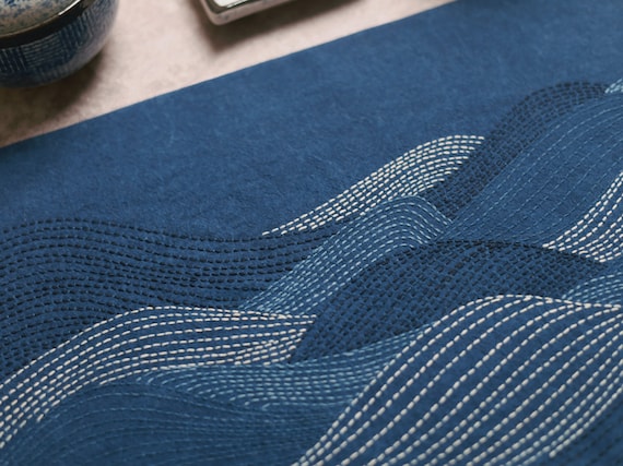 DIY Kit for Plant-dyed Sashiko Placemat Table Mat Wall Art Starter Kit - Deep Ocean