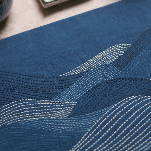 DIY Kit for Plant-dyed Sashiko Placemat Table Mat Wall Art Starter Kit - Deep Ocean